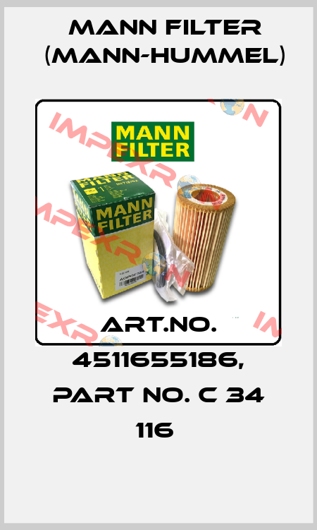Art.No. 4511655186, Part No. C 34 116  Mann Filter (Mann-Hummel)