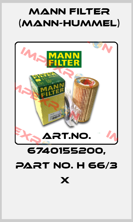 Art.No. 6740155200, Part No. H 66/3 x  Mann Filter (Mann-Hummel)