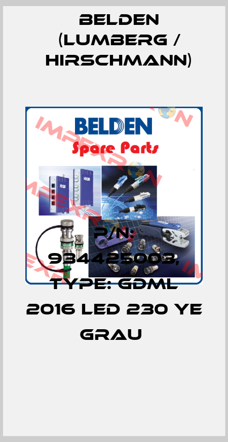 P/N: 934425003, Type: GDML 2016 LED 230 YE grau  Belden (Lumberg / Hirschmann)