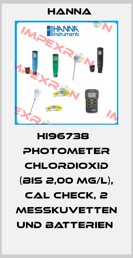 HI96738   PHOTOMETER CHLORDIOXID (BIS 2,00 MG/L), CAL CHECK, 2 MESSKUVETTEN UND BATTERIEN  Hanna
