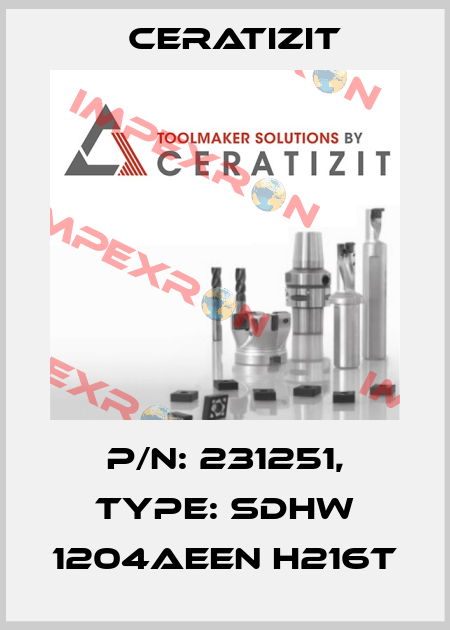 P/N: 231251, Type: SDHW 1204AEEN H216T Ceratizit