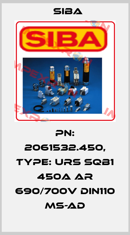 PN: 2061532.450, Type: URS SQB1 450A aR 690/700V DIN110 MS-Ad Siba