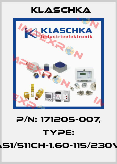 P/N: 171205-007, Type: IWAS1/511ch-1.60-115/230VAC Klaschka