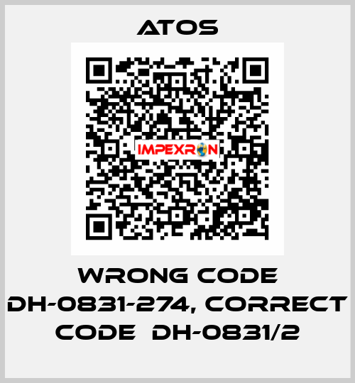 wrong code DH-0831-274, correct code  DH-0831/2 Atos