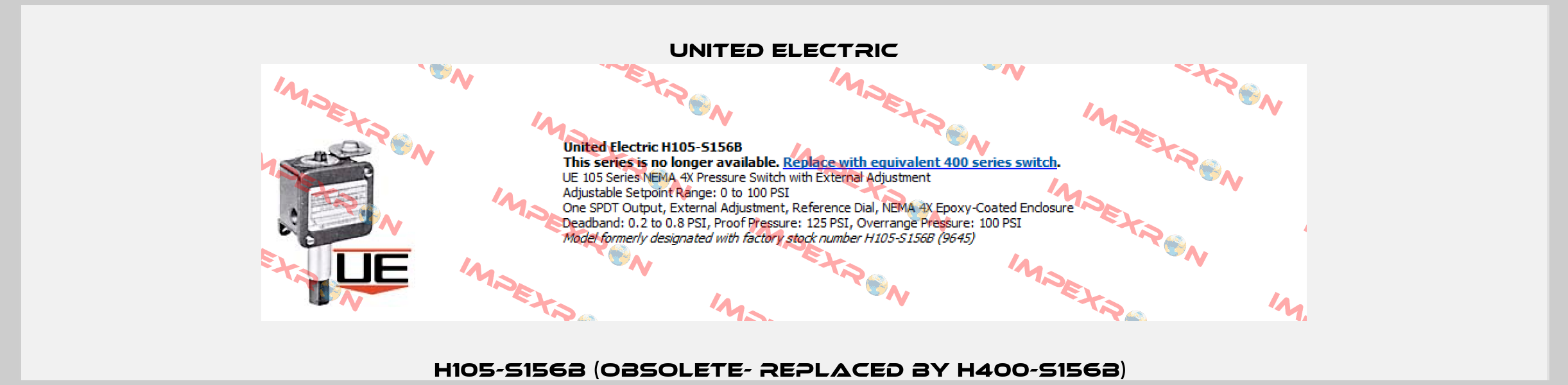 H105-S156B (obsolete- replaced by H400-S156B)  United Electric