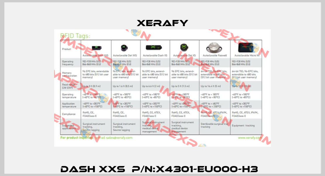 Dash XXS  P/N:X4301-EU000-H3   Xerafy